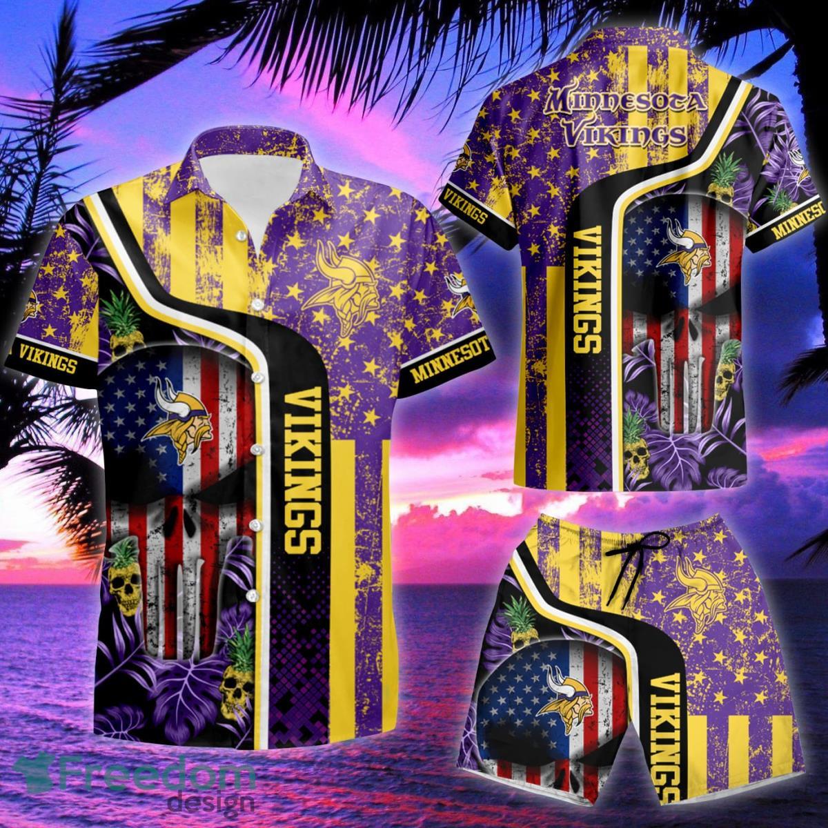 Minnesota Vikings And Skull Hawaiian Shirt & Short Product Photo 2