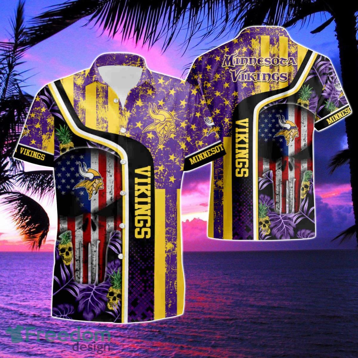 Minnesota Vikings And Skull Hawaiian Shirt & Short Product Photo 1