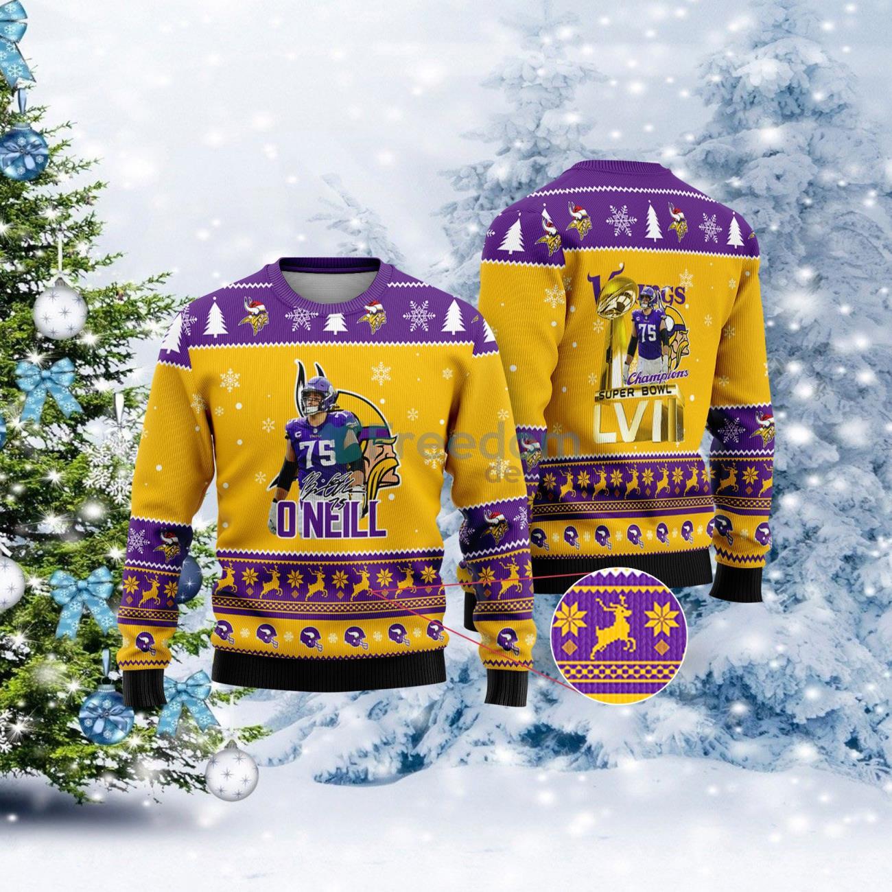 Minnesota Vikings - Brian O'Neill Super Bowl LVII Champions 2023 Christmas Knitted Sweater Product Photo 1