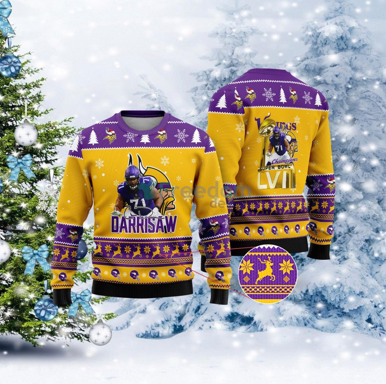 Minnesota Vikings - Christian Darrisaw Super Bowl LVII Champions 2023 Christmas Knitted Sweater Product Photo 1