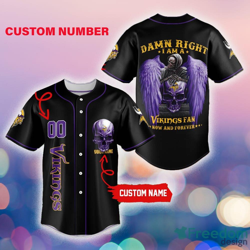 Minnesota Vikings Damn Right NFL Jersey Shirt Skull Custom Number And Name  Gift For Fans Halloween - Freedomdesign