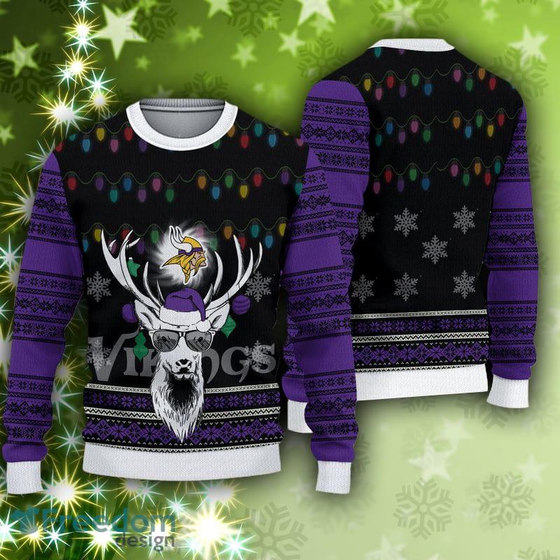 Minnesota Vikings Christmas Reindeer Ugly Christmas Sweater Skiing AOP Gift  For Fans - Limotees