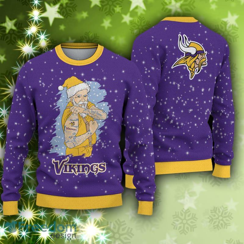 Minnesota Vikings Fans Santa Claus Tattoo Ugly Christmas Sweater Gift -  Freedomdesign