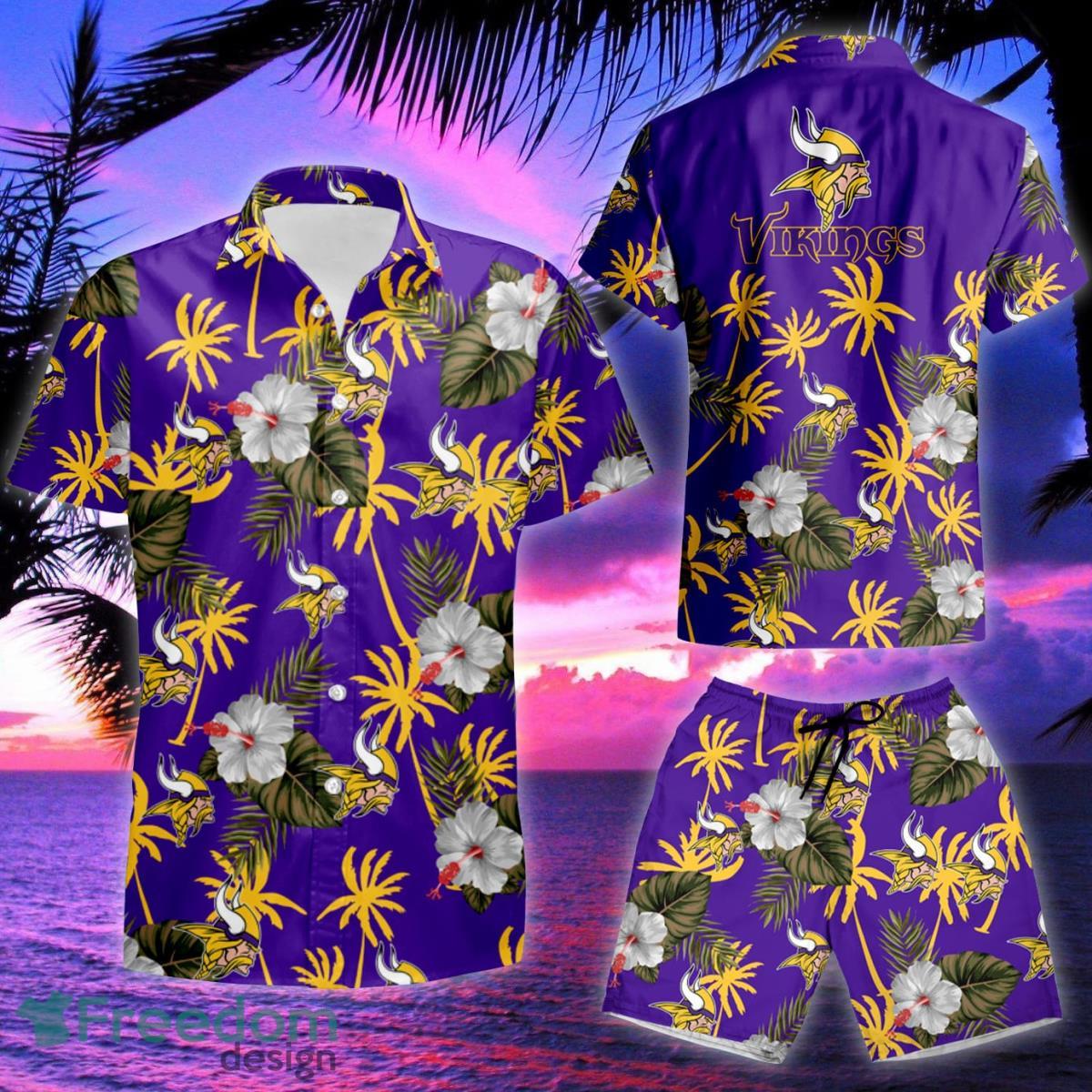 Minnesota Vikings Flower Summer Hawaiian Shirt & Short Product Photo 2