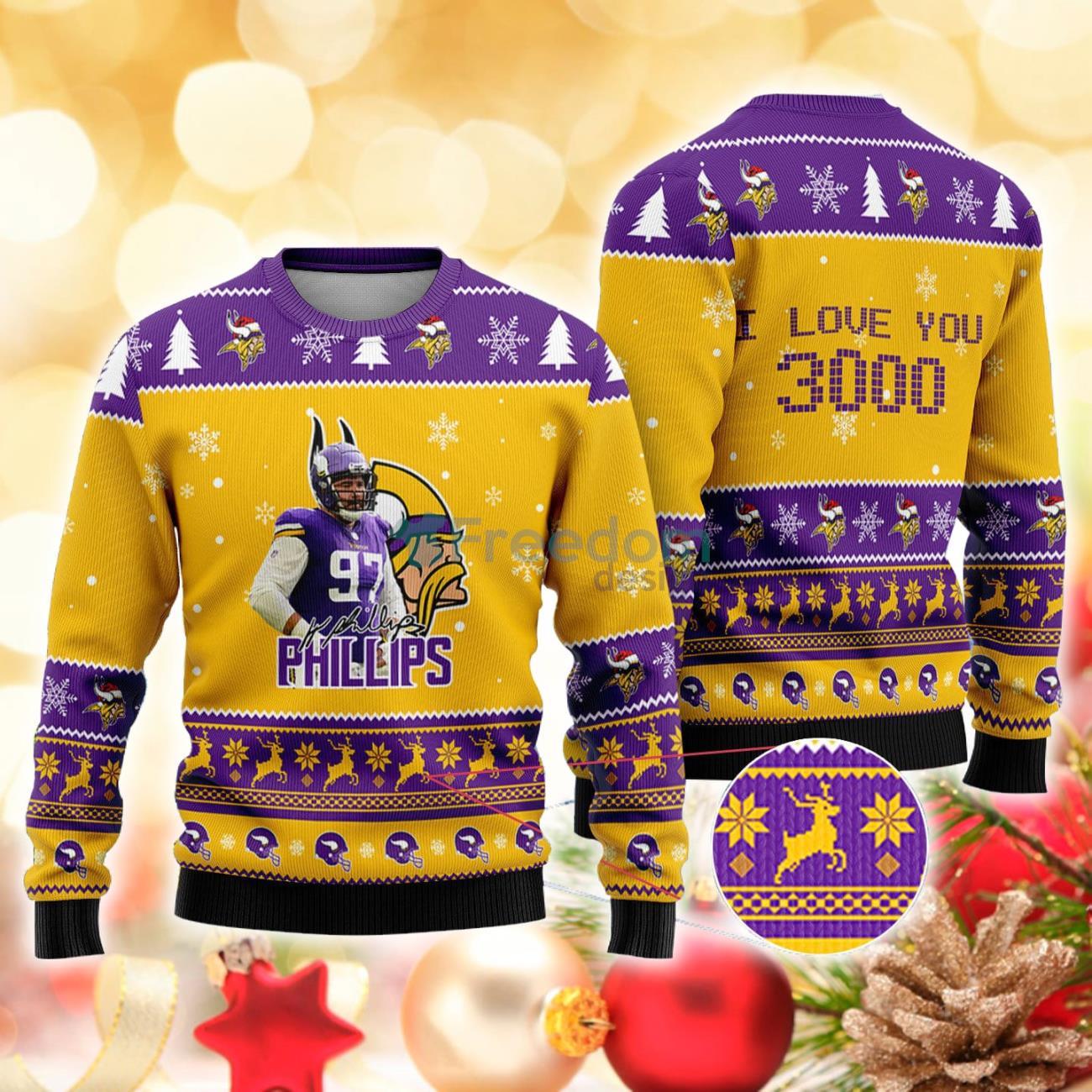 Minnesota Vikings - Harrison Phillips I Love You 3000 Christmas Knitted Sweater Product Photo 1