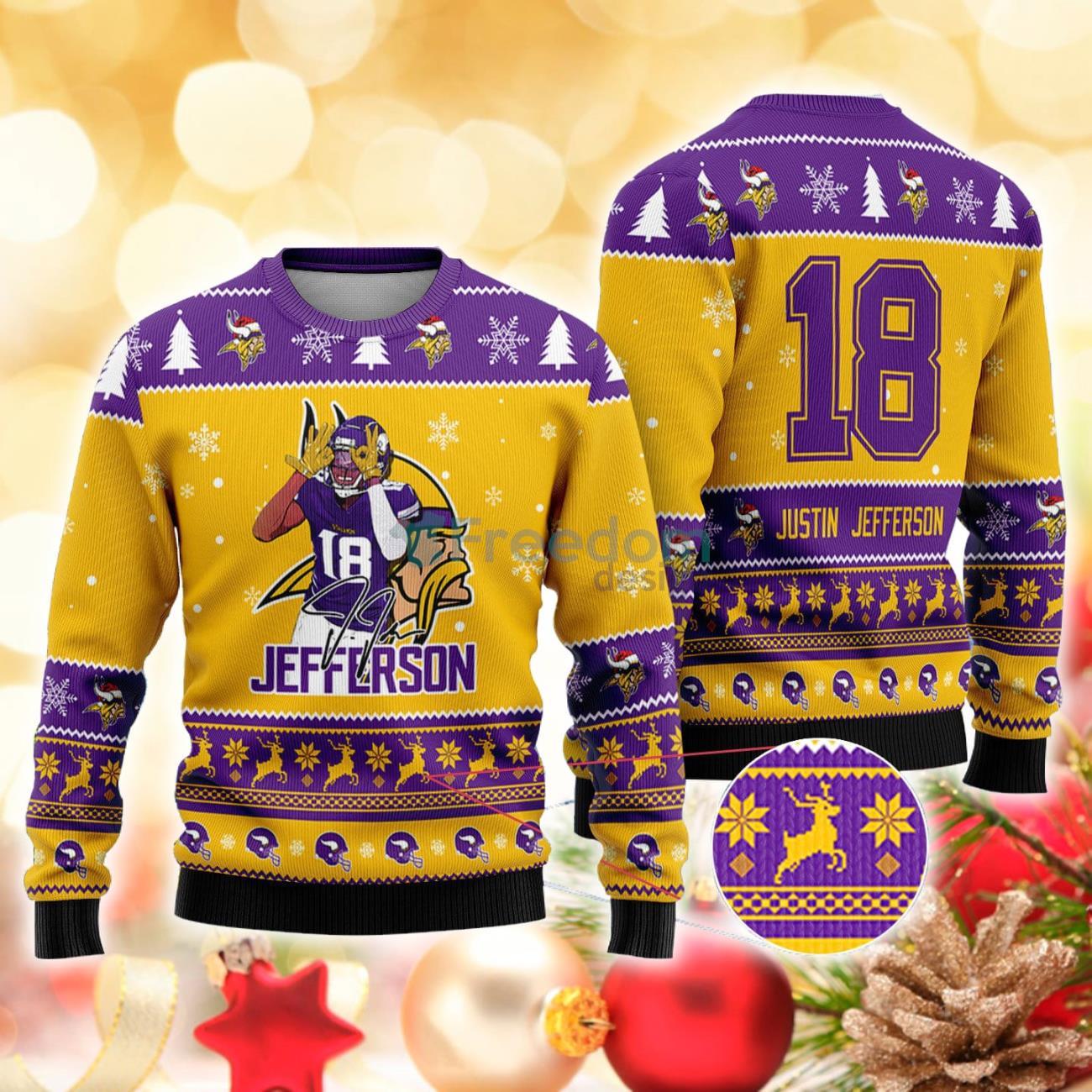 Minnesota Vikings - Justin Jefferson Christmas Knitted Sweater