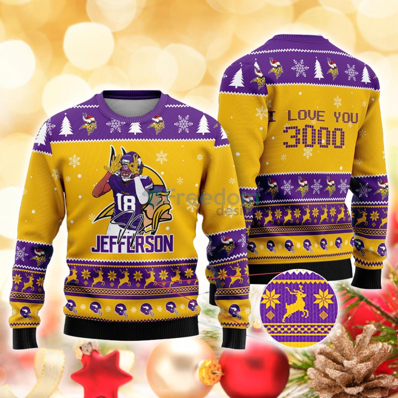 Minnesota Vikings - Justin Jefferson I Love You 3000 Christmas Knitted Sweater Product Photo 1