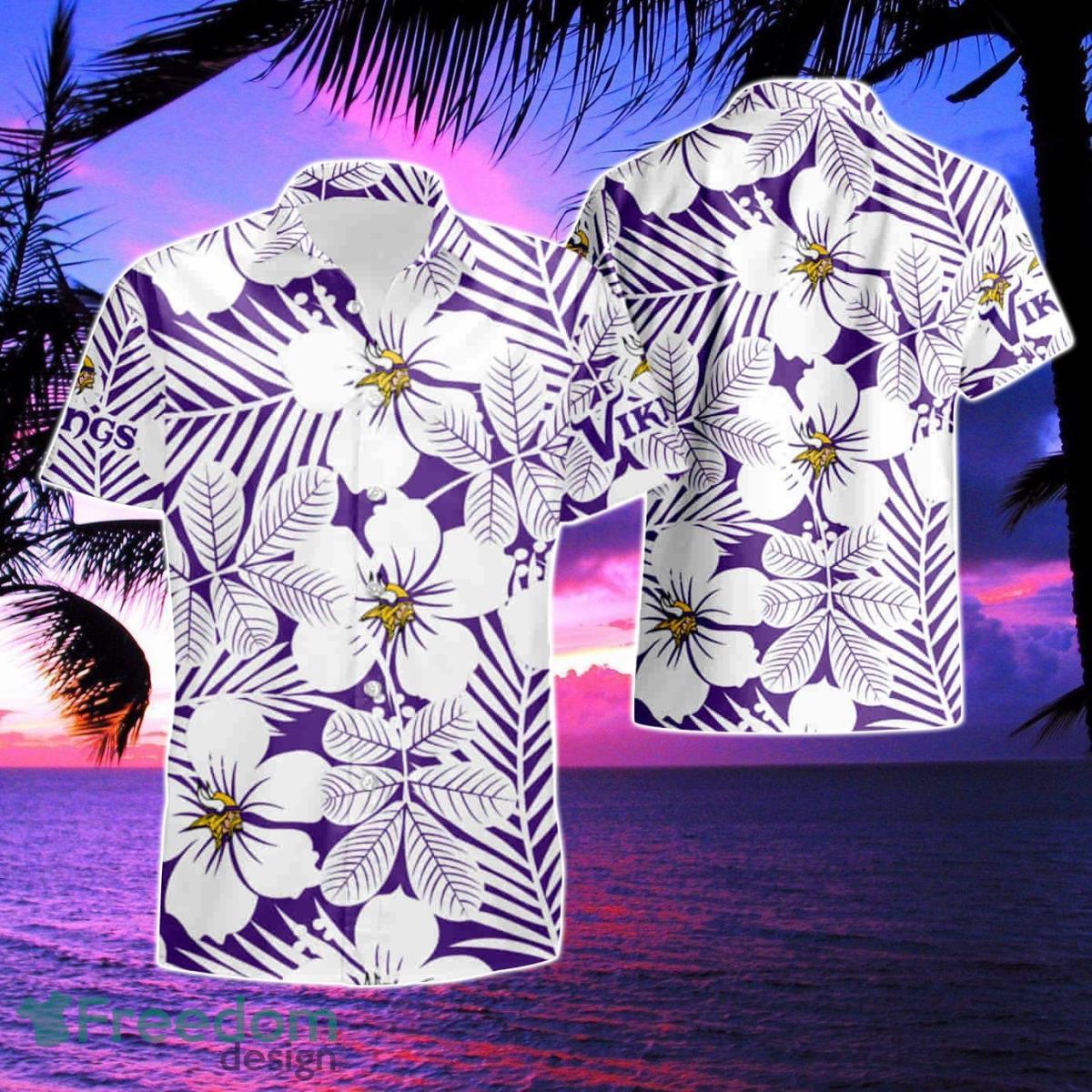 Minnesota Vikings Many Logo And Flower Hawaiian Shirt & Short Product Photo 1