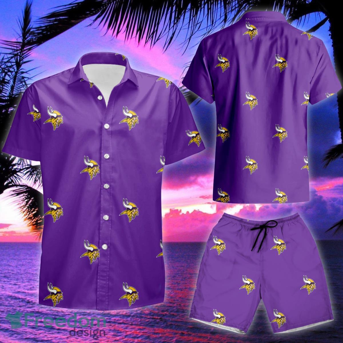 Minnesota Vikings Mini Print Logo Purple Hawaiian Shirt & Short Product Photo 2