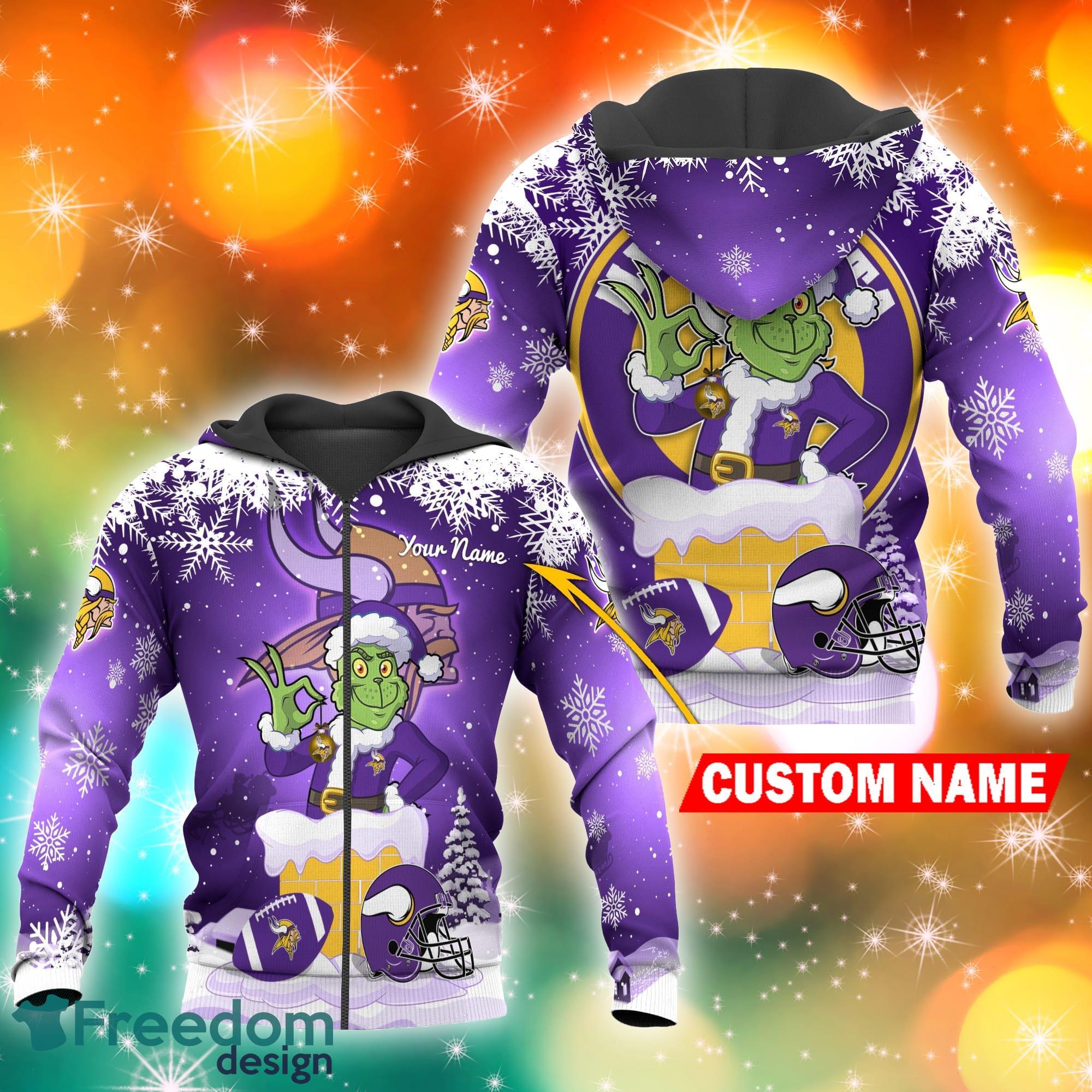 Minnesota Vikings NFL Christmas Grinch in Chimney 3D Hoodie Pullover Prints  Custom Name - Freedomdesign