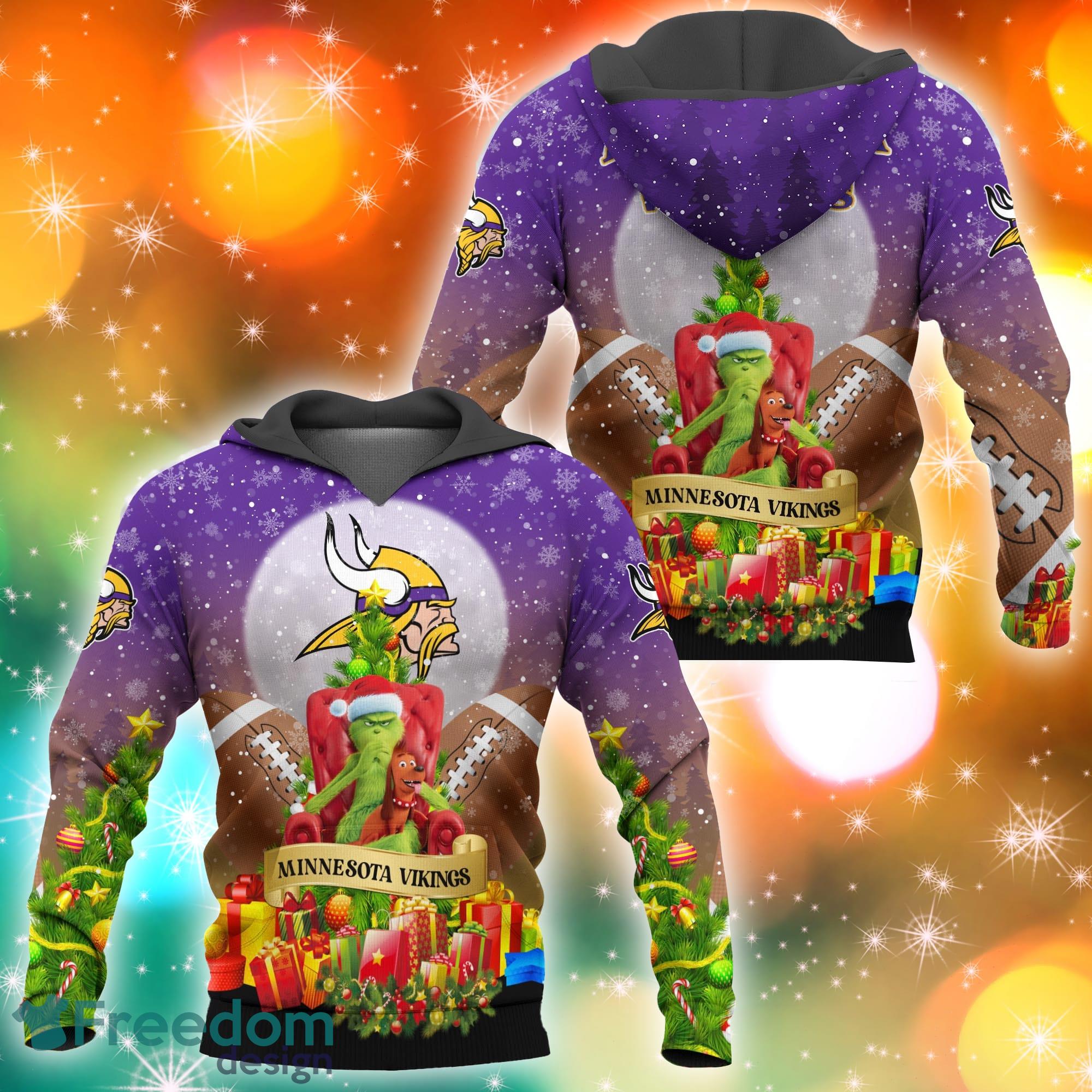 Minnesota Vikings NFL Grinch Christmas Tree 3D Hoodie Pullover