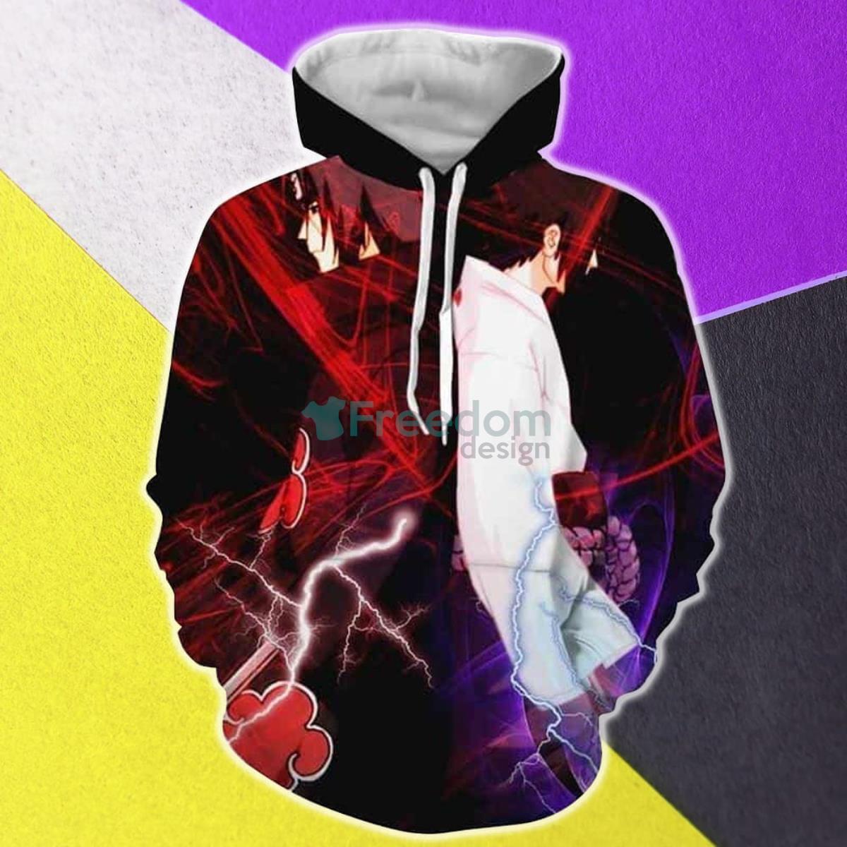 Naruto Anime Uchiha Itachi And Sasuke Back To Back All Over Print 3D Hoodie Product Photo 1