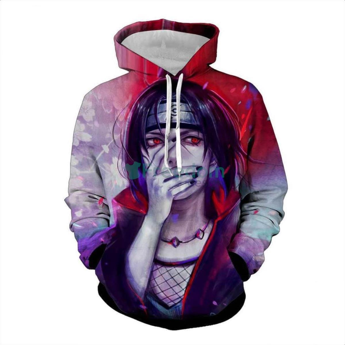 Naruto Anime Uchiha Itachi Sharingan Nice Fan Art Red All Over Print 3D Hoodie Product Photo 1