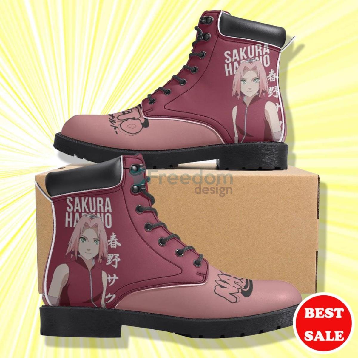 Naruto Shippuden Sakura Anime Leather Boots Product Photo 1