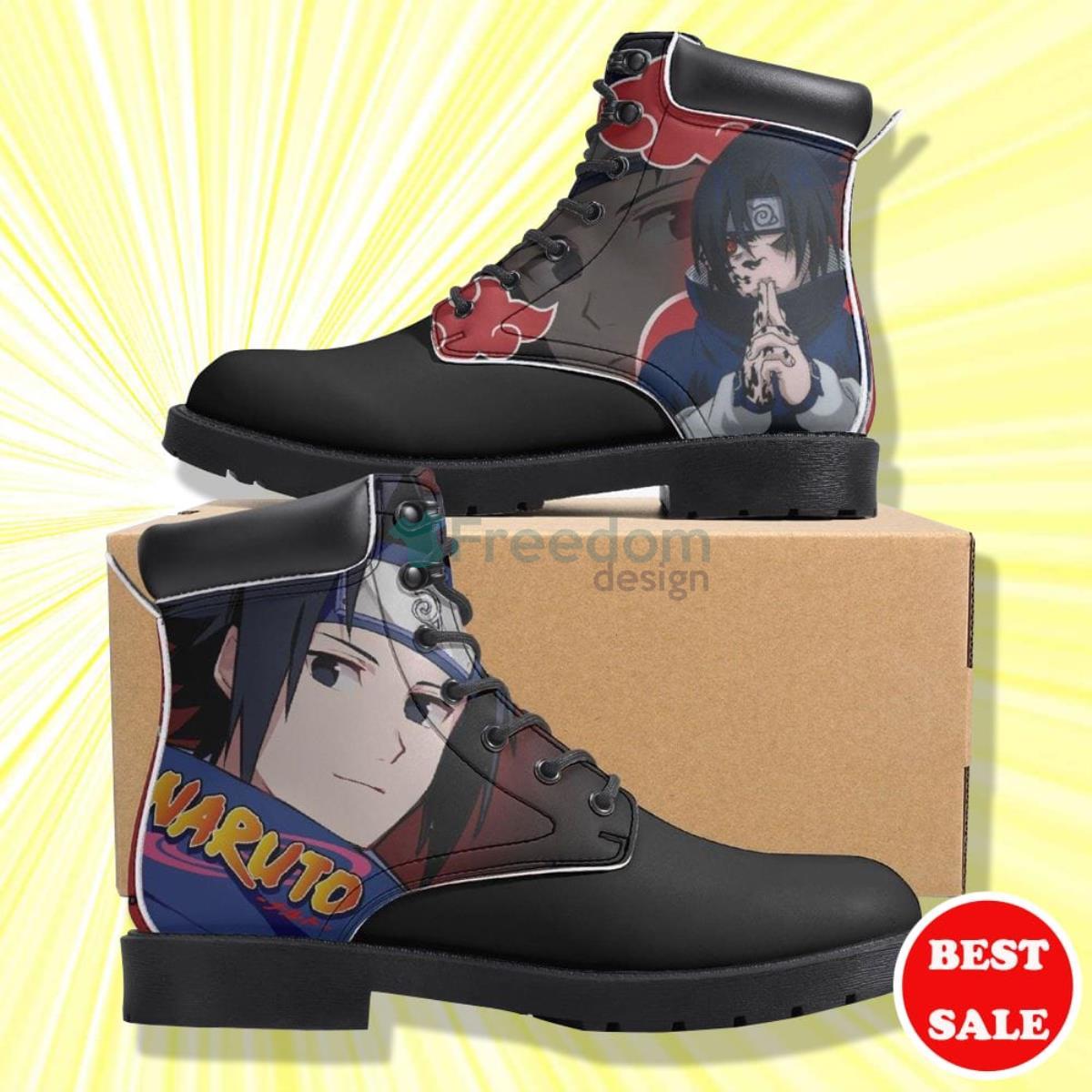 Naruto Shippuden Sasuke Uchiha Anime Leather Boots Product Photo 1