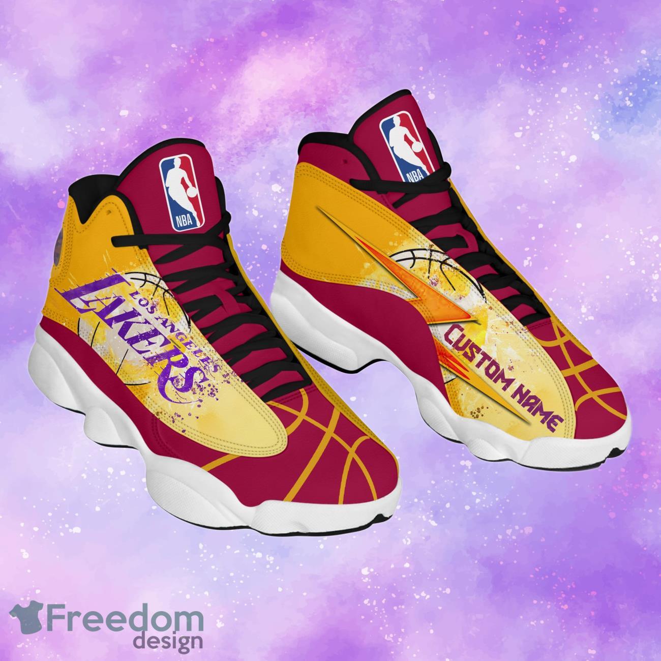 Handmade Los Angeles Lakers 24 Yellow Purple White Lace Up