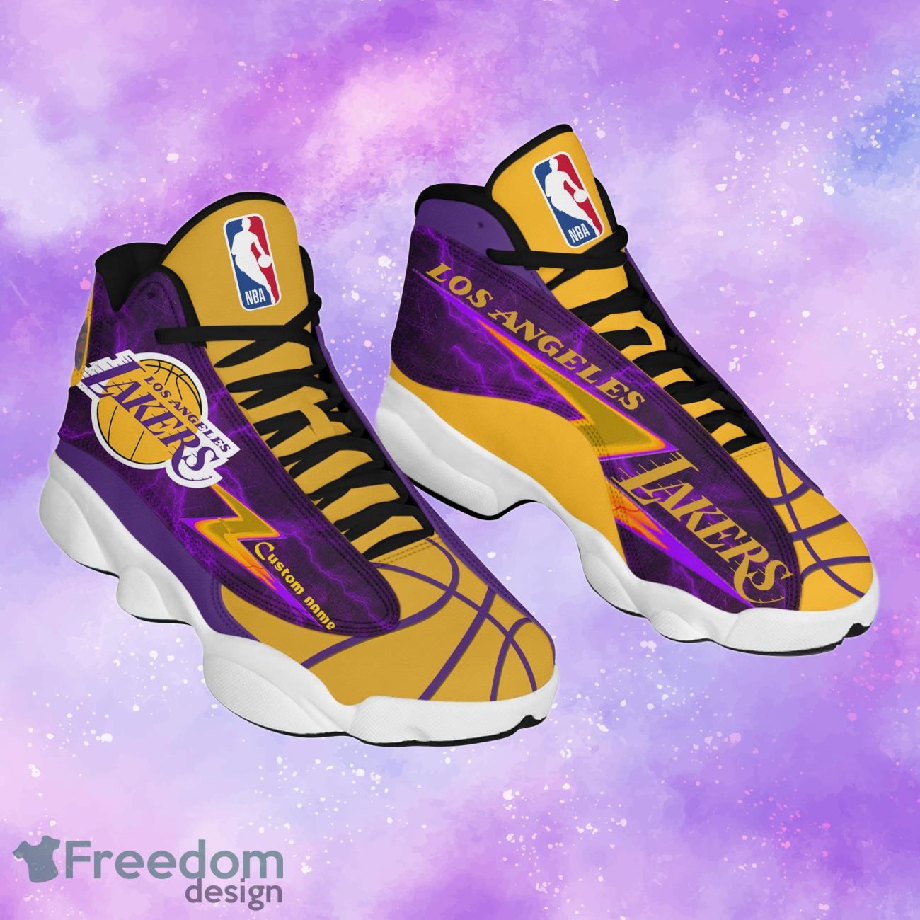 NBA Los Angeles Lakers Air Jordan 13 Lightning Custom Name Shoes -  Freedomdesign
