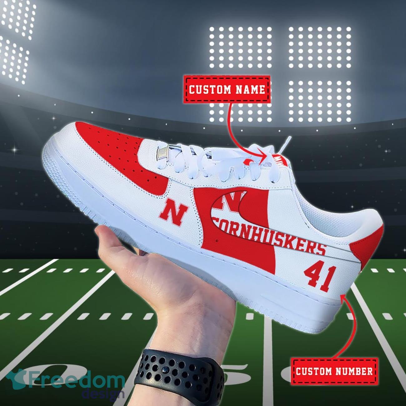 Nebraska Cornhuskers NCAA Air Force Shoes Custom Name Product Photo 2