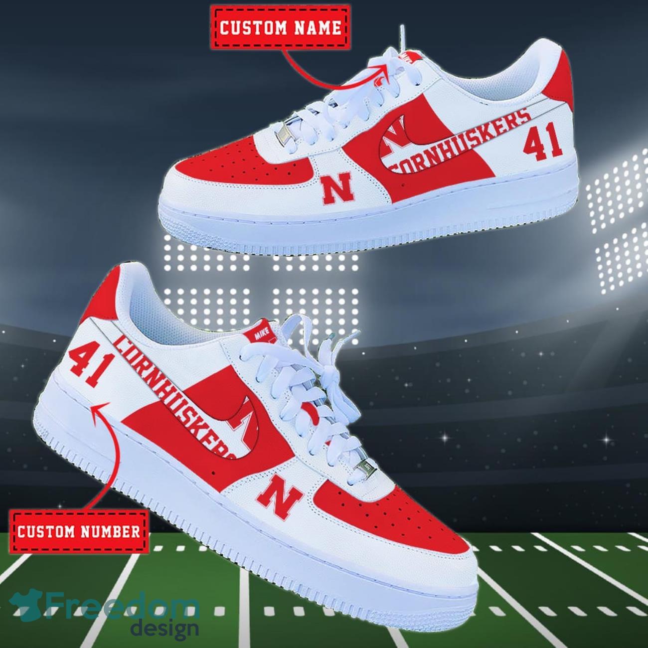 Nebraska Cornhuskers NCAA Air Force Shoes Custom Name Product Photo 1