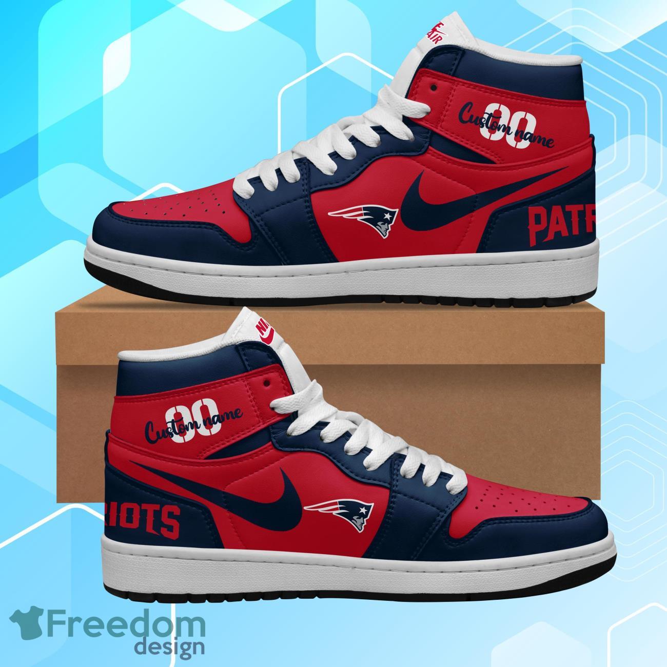 New England Patriots Air Jordan Hightop Shoes Custom Name & Number Product Photo 2