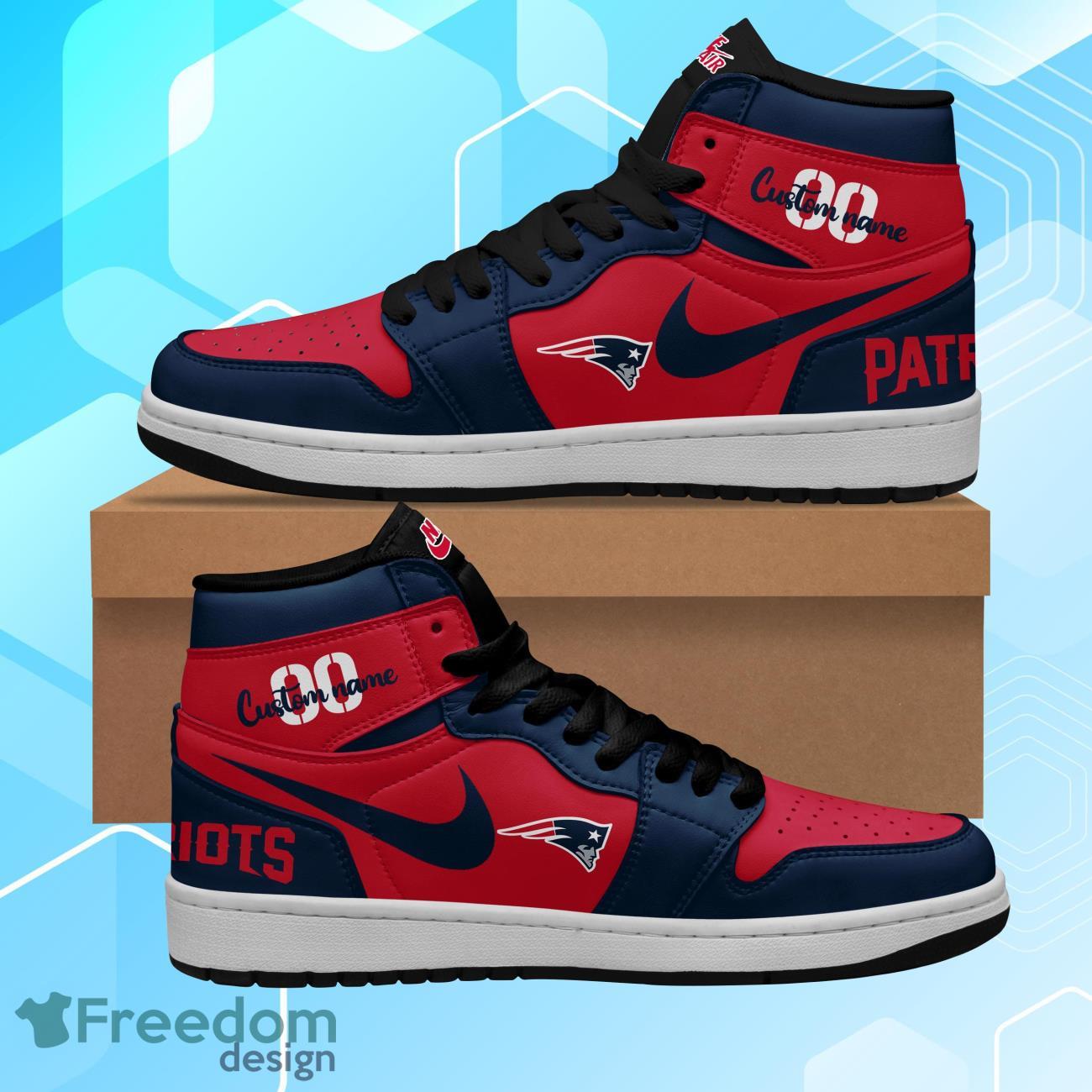 New England Patriots Air Jordan Hightop Shoes Custom Name & Number Product Photo 1