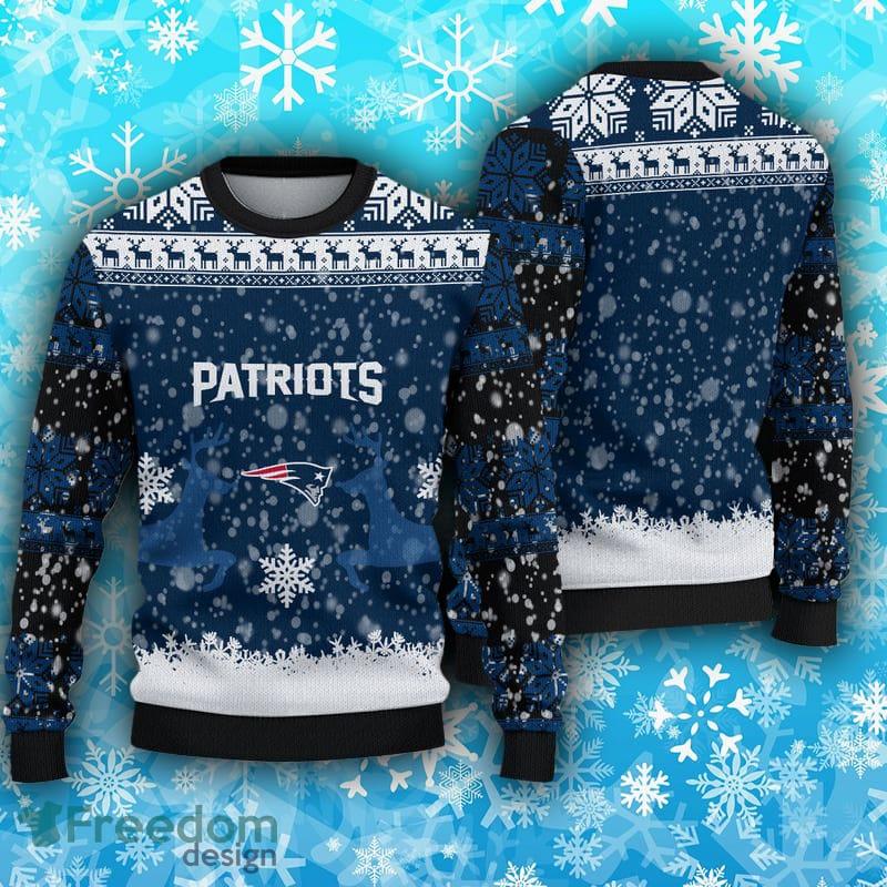 New England Patriots Christmas Reindeers Pattern Knitted Ugly Christmas  Sweater AOP Gift For Men And Women - Limotees