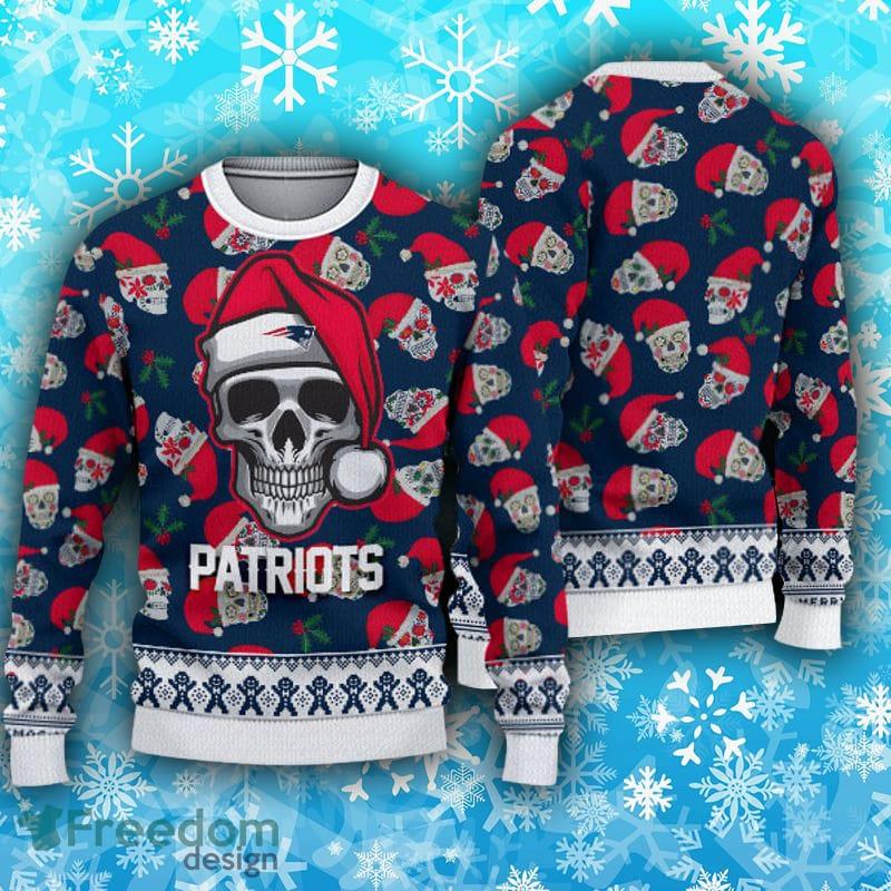 New England Patriots Christmas Skull 3D Bauble Knitted Sweater For