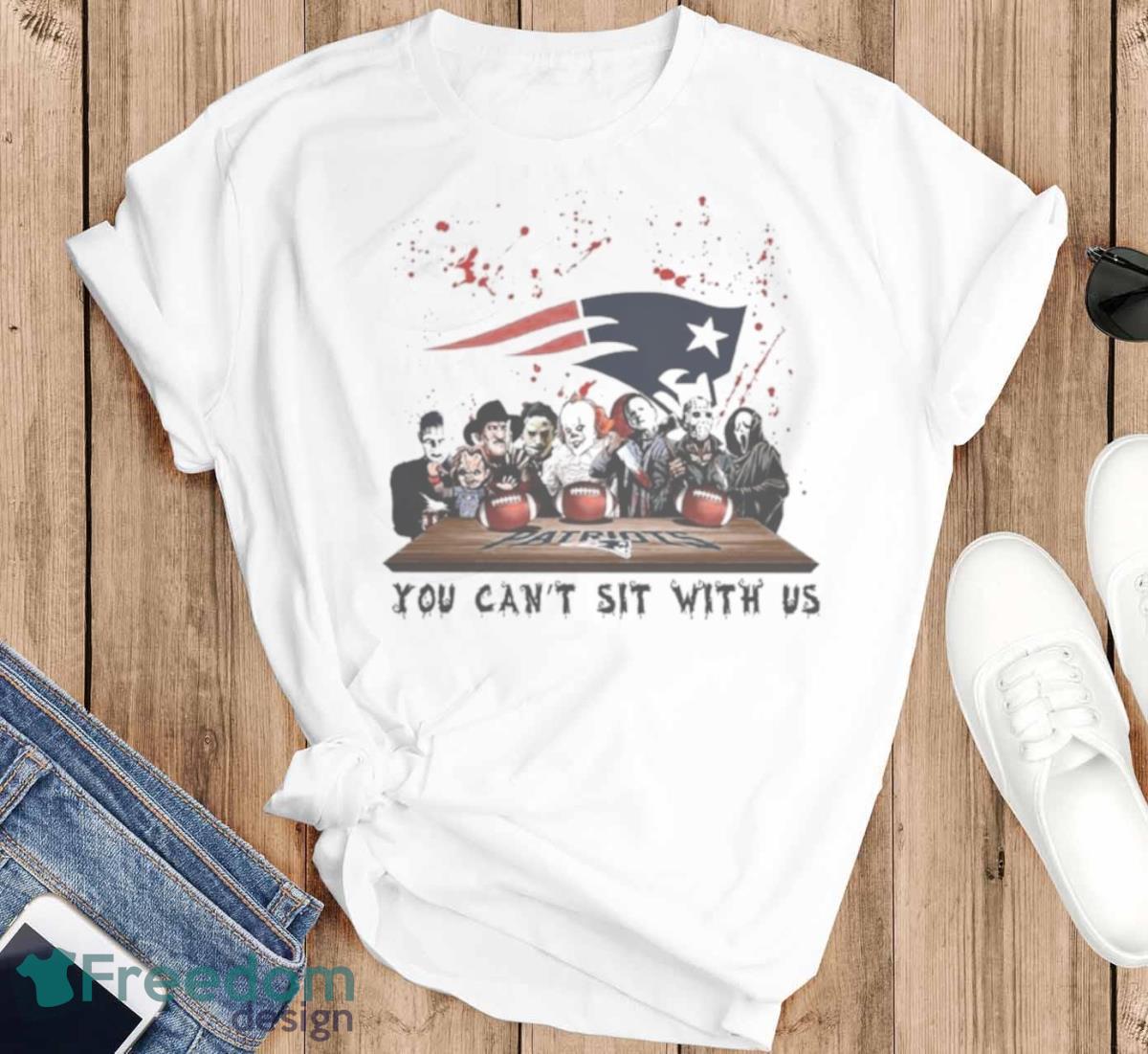 New England Patriots Horror Movie Characters Team You Can’t Sit With Us Halloween 2023 T Shirt - T-SHIRT FLAT