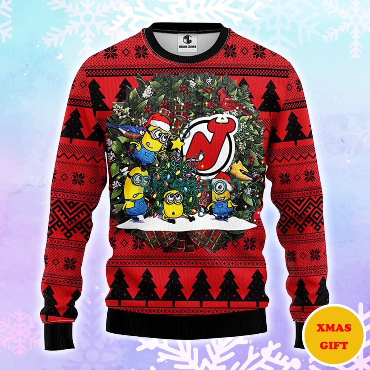 New Jersey Devils Minion Christmas AOP Sweater Product Photo 1