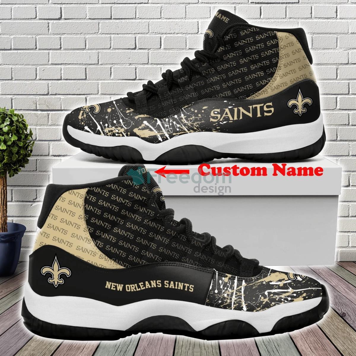 New Orleans Saints Air Jordan 11 Custom Name Shoes Product Photo 1