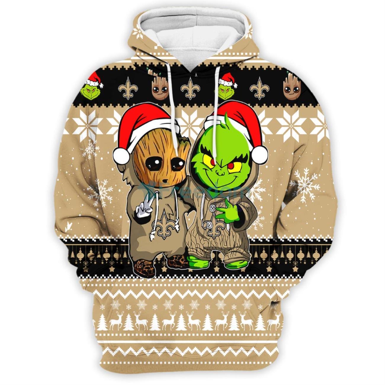 Oakland Athletics Baby Groot And Grinch Ugly Christmas 3D Hoodie