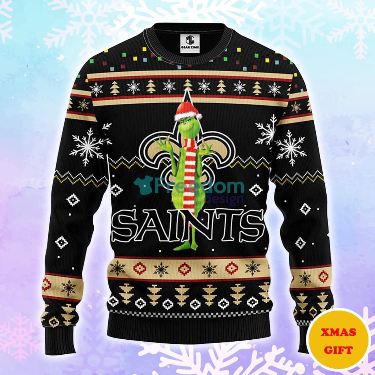 New Orleans Saints Funny Grinch Christmas AOP Sweater Product Photo 1