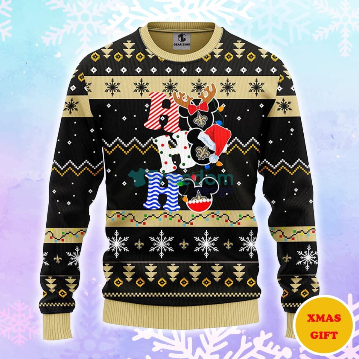 New Orleans Saints HoHoHo Mickey Christmas AOP Sweater Product Photo 1