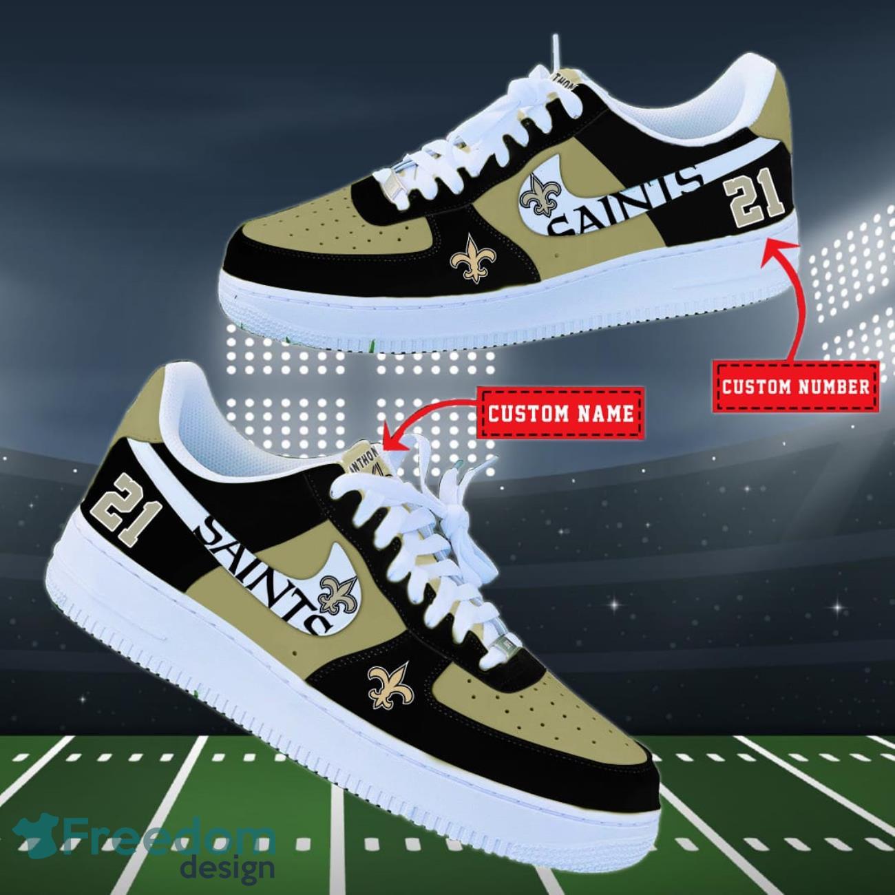 New Orleans Saints NFL Personalized Air Force Shoes Custom Name Product Photo 2