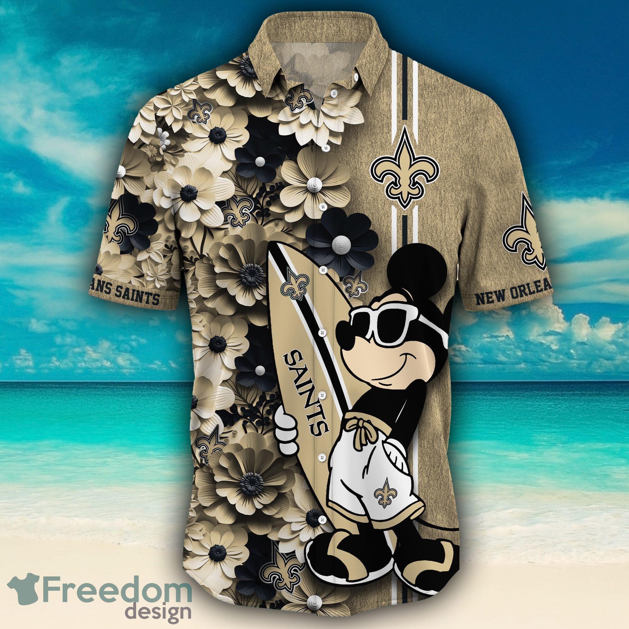 New Orleans Saints Nfl Flowers Pattern And Symbol Over Print Hawaiian Shirt  And Beach Short - Freedomdesign