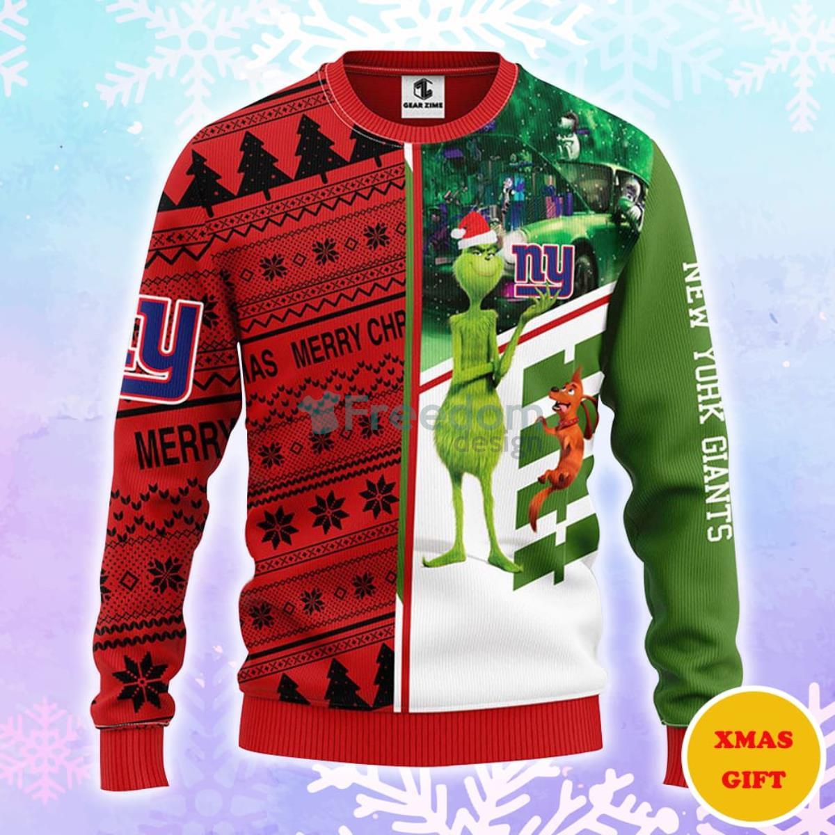 New York Giants Grinch & Scooby-Doo Christmas AOP Sweater Product Photo 1