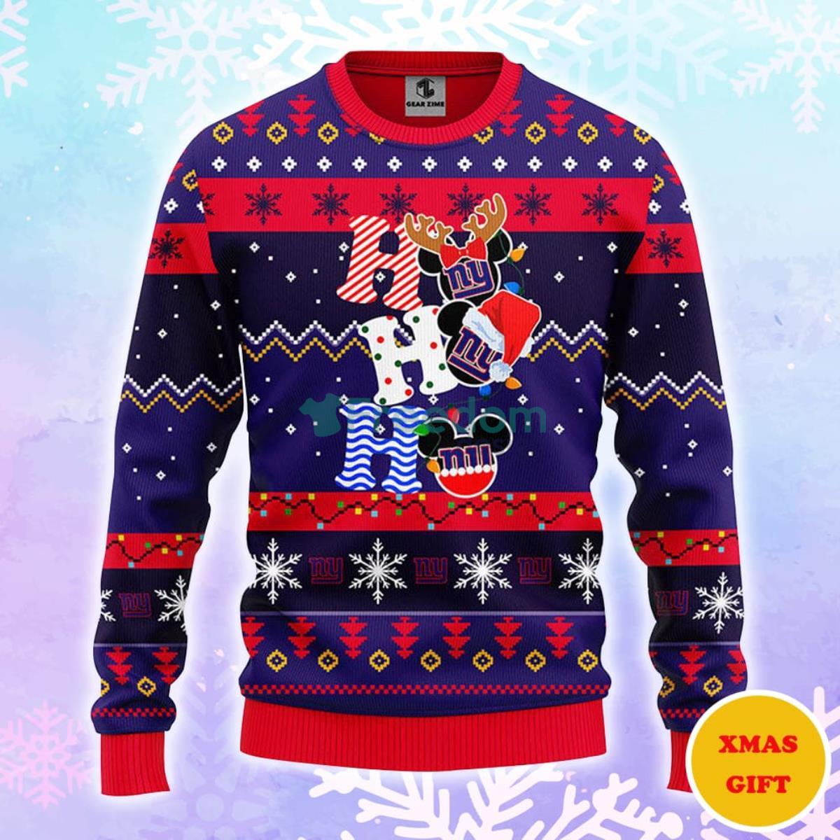 New York Giants HoHoHo Mickey Christmas AOP Sweater Product Photo 1