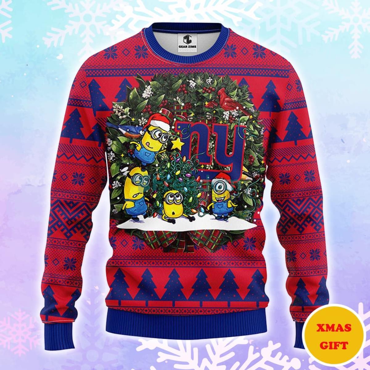 New York Giants Minion Christmas AOP Sweater Product Photo 1