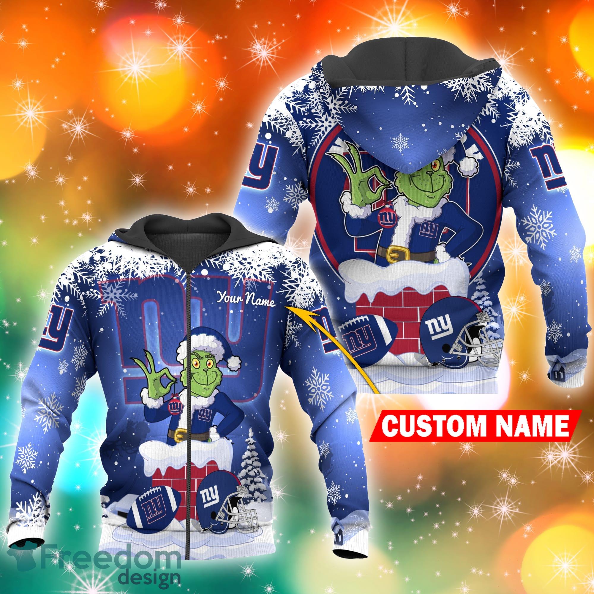 New York Giants NFL Christmas Grinch in Chimney 3D Hoodie Pullover