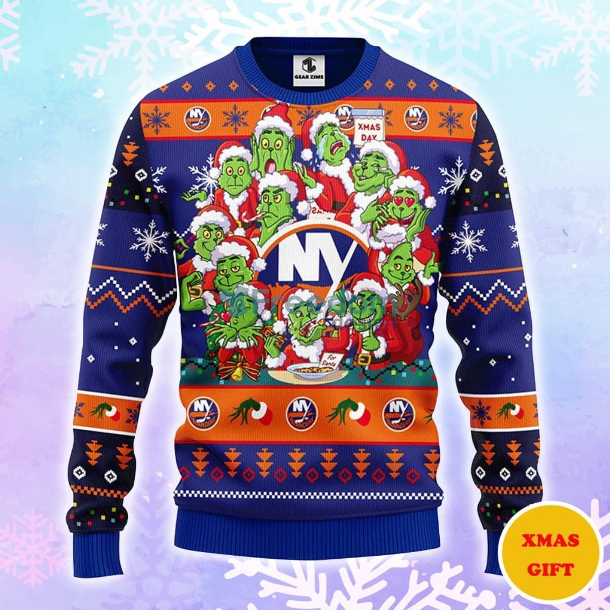 New York Islanders 12 Grinch Xmas Day Christmas AOP Sweater Product Photo 1