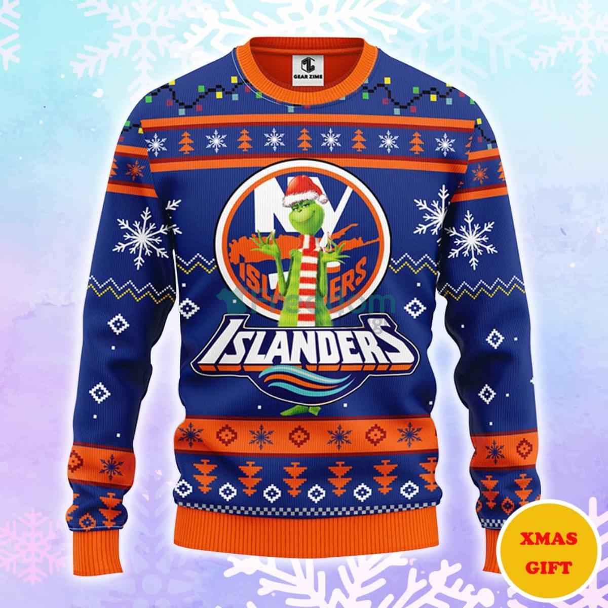 New York Islanders Funny Grinch Christmas AOP Sweater Product Photo 1