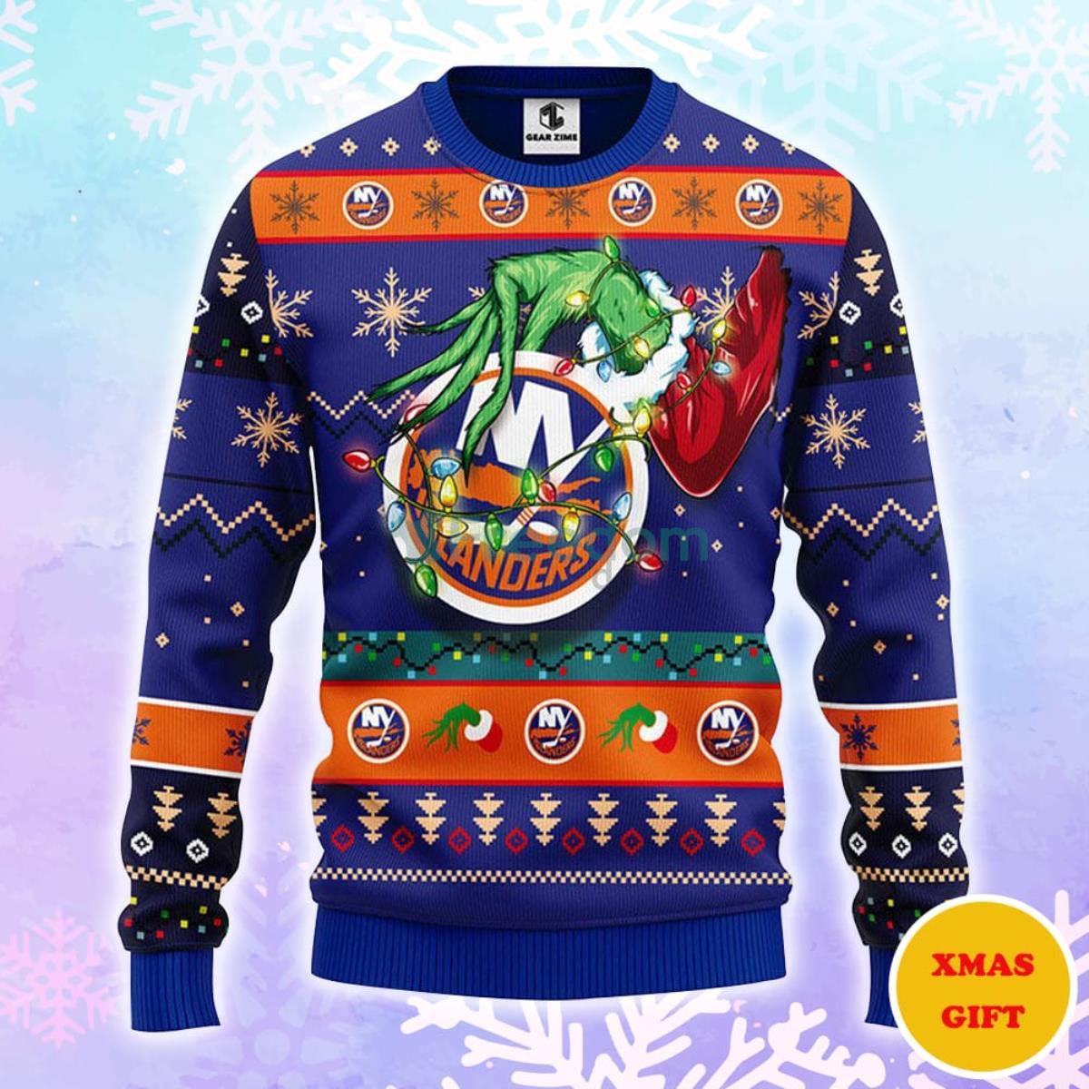 New York Islanders Grinch Christmas AOP Sweater Product Photo 1