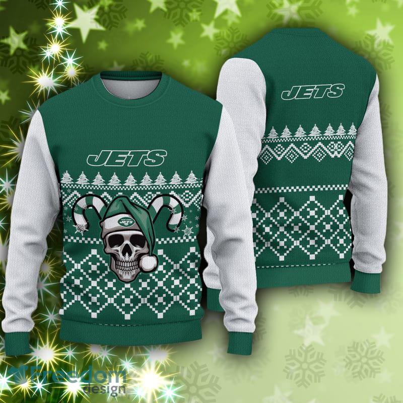 Jets Skull Santa Hat Ugly Christmas Sweater For Fans