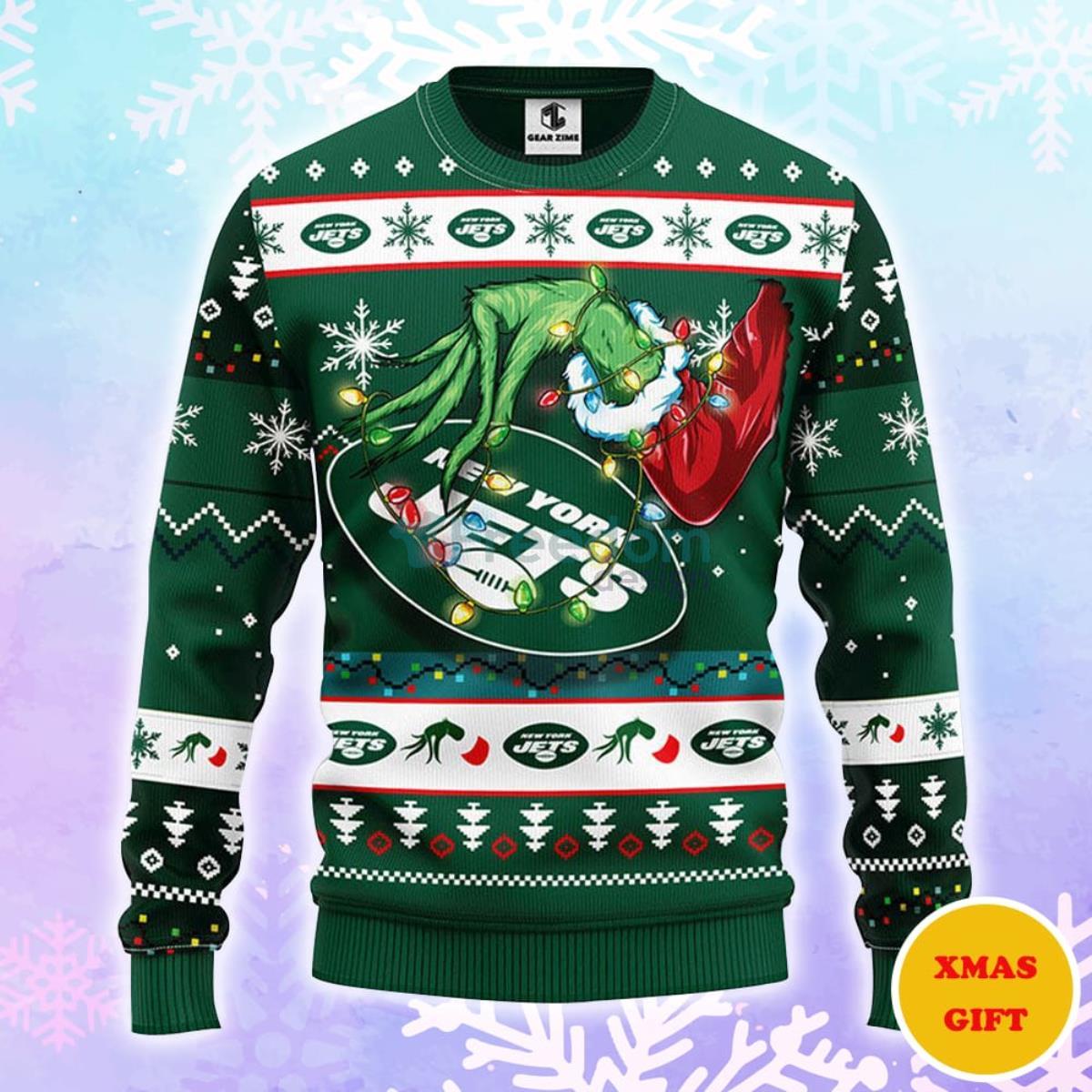 New York Jets Grinch Christmas AOP Sweater Product Photo 1