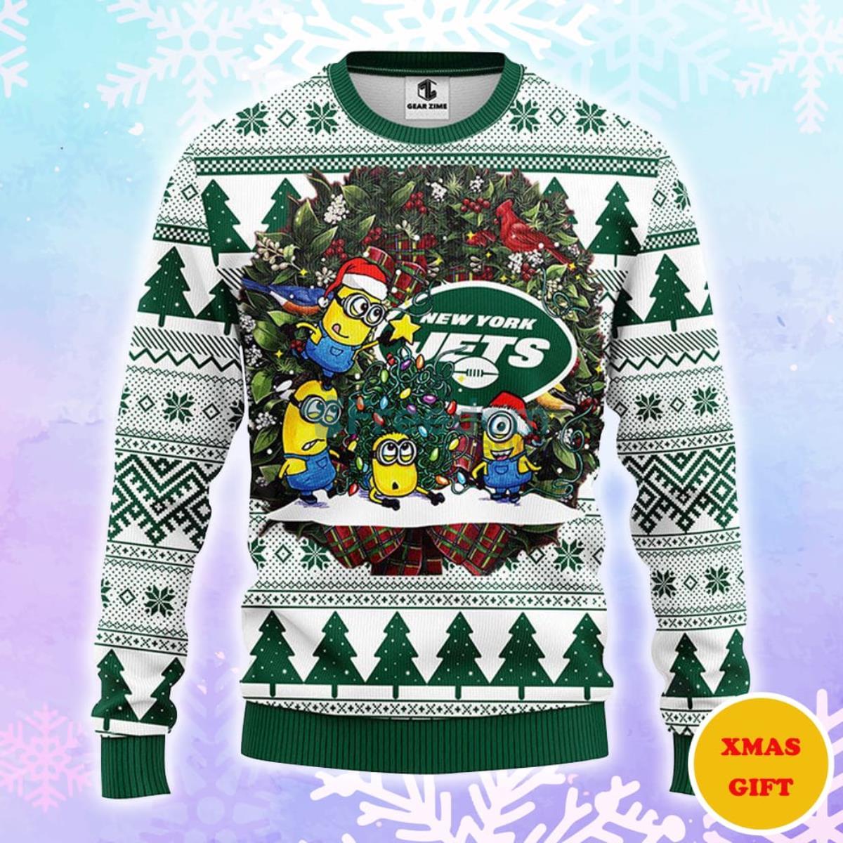 New York Jets Minion Christmas AOP Sweater Product Photo 1