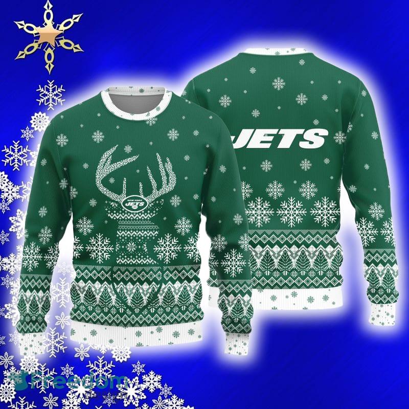 New York Jets Logo Sport Team Christmas Reindeers Pattern Ugly Christmas  Sweater