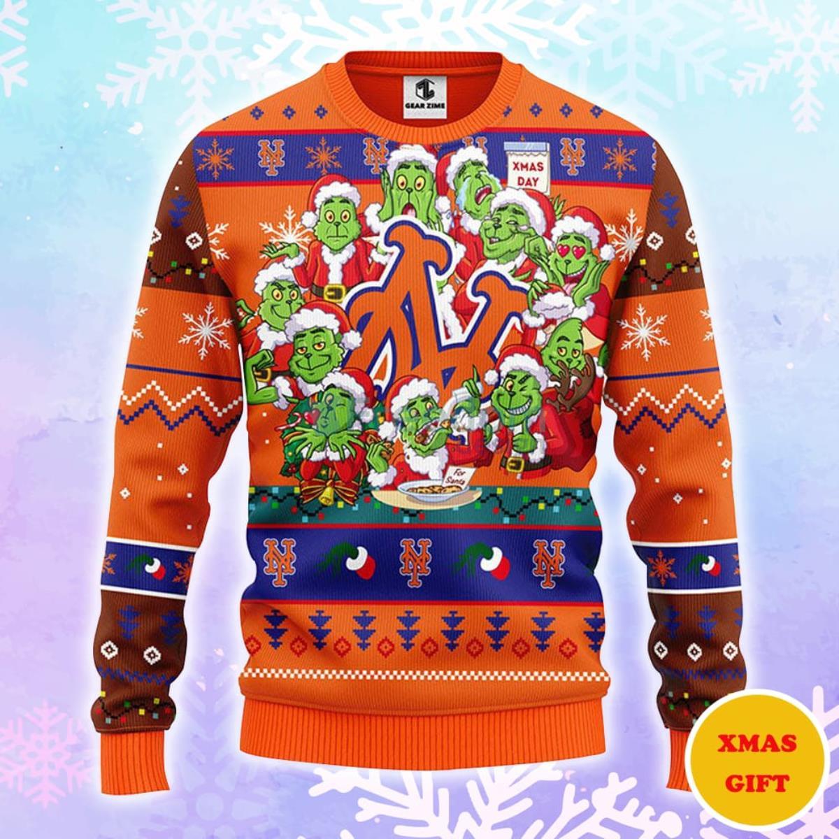 New York Mets 12 Grinch Xmas Day Christmas AOP Sweater Product Photo 1