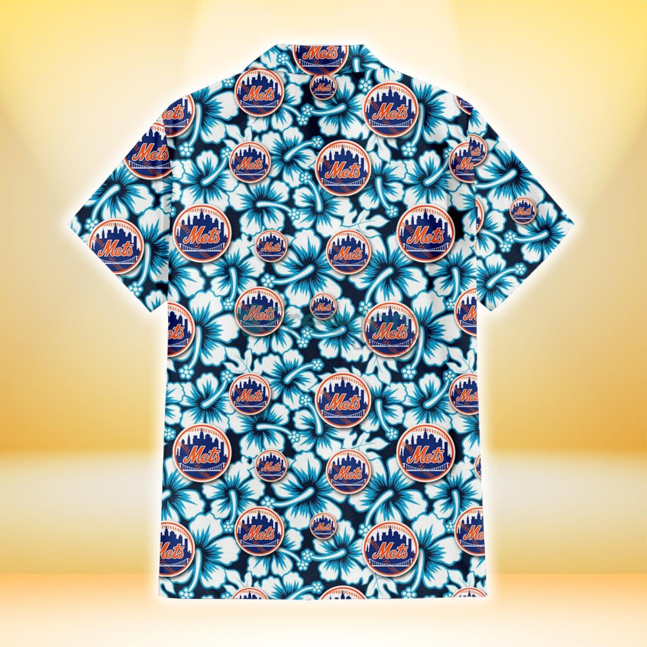 New York Mets Blue Hibiscus Blue Coconut Tree Black Background 3D Hawaiian  Shirt Gift For Fans - Freedomdesign