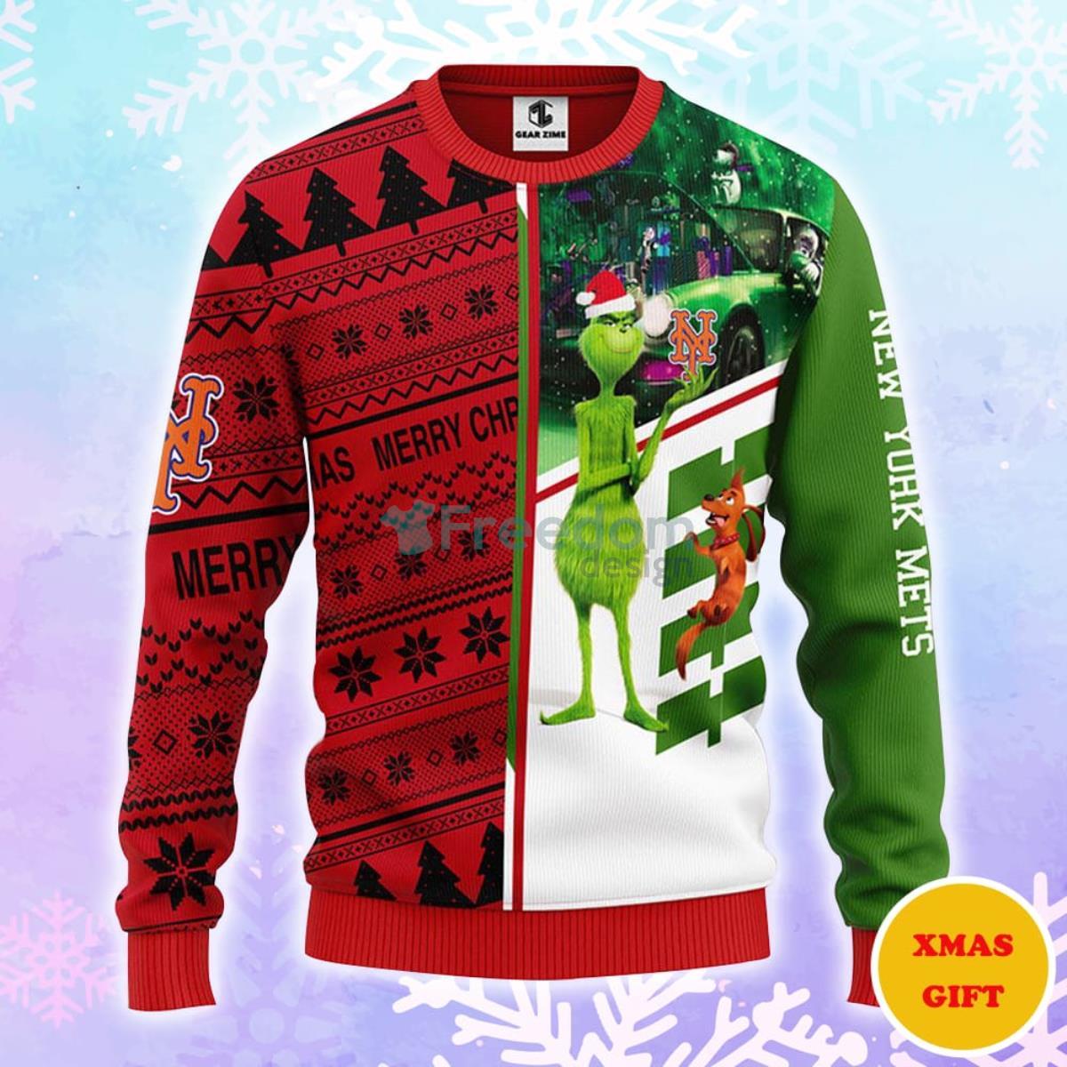 New York Mets Grinch & Scooby-doo Christmas AOP Sweater Product Photo 1