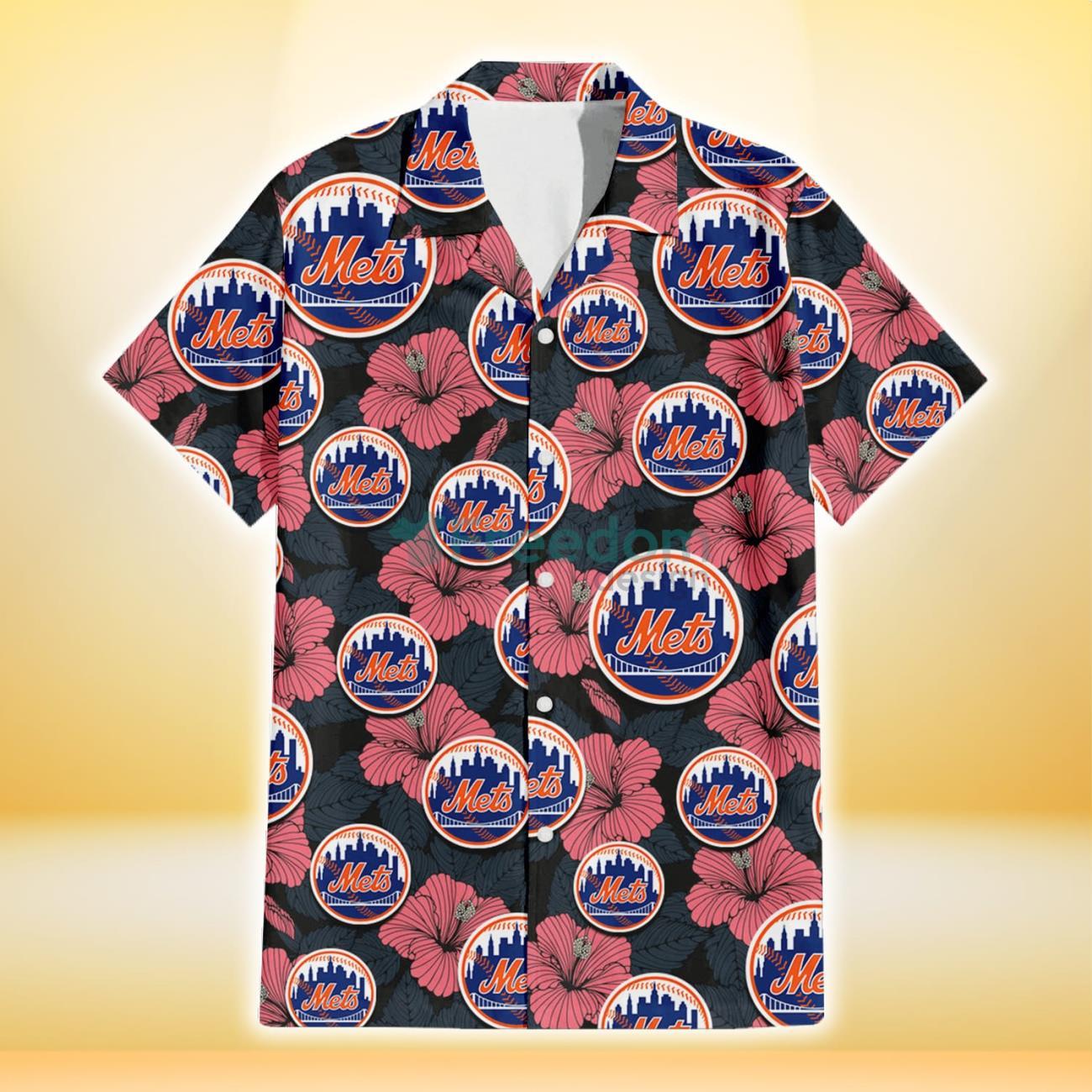 New York Mets Orange Hibiscus Blue Gray Leaf Black Background 3D